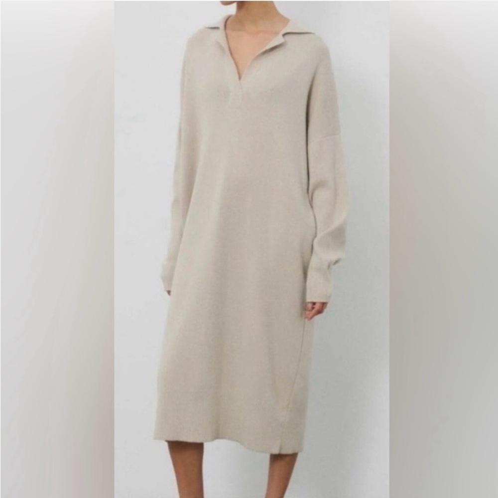 Aritzia Wilfred Shayda Sweater Dress Knit Midi  Polo collar  100% Merino Wool